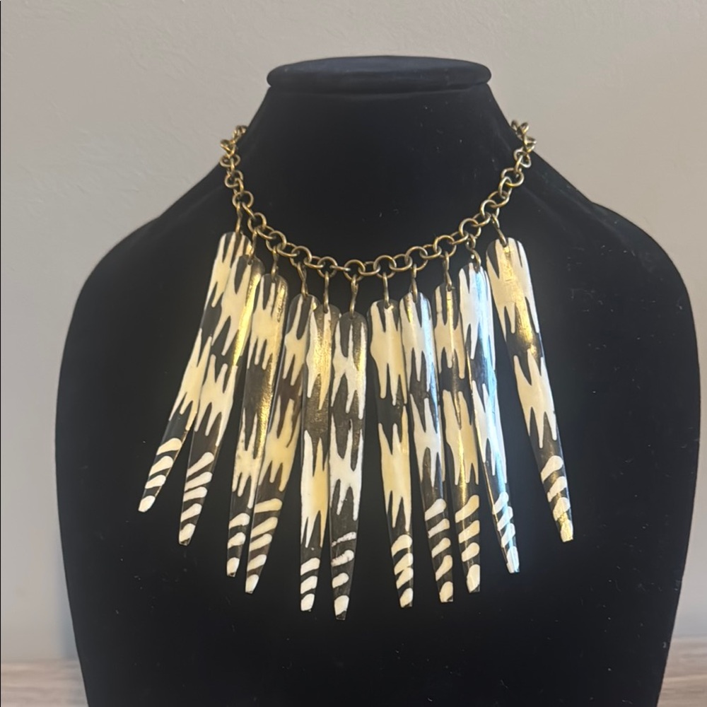 Off-White & Black Fringe Choker Necklace • Bold Statement Piece • Rustic Chain •